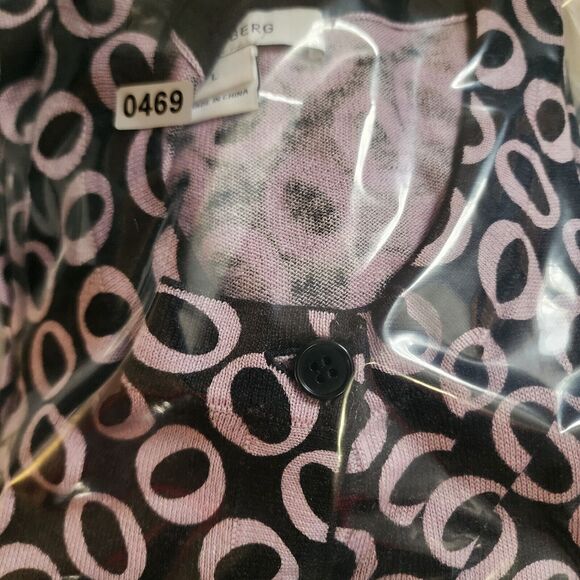 Diane Von Furstenberg Cardigan Womens Large Black Pink O Print Cashmere Silk - Picture 12 of 12